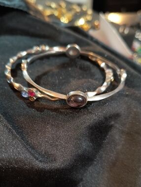 Silver Tone Gemstone Stackable Bangle Bracelet - Purple & Multicolor